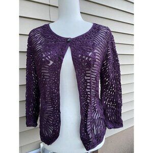 Keke Collection viscose top cardigan purple women crochet open top size L